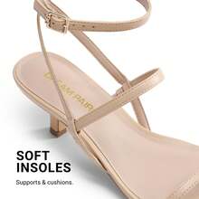 Women Kitten Heel Strappy Heeled Sandals Fashion Square Open Toe Ankle Buckle Heeled Sandals Wedding Party Dress Shoes - 裸色/PU - 查看 7