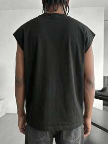 Men's Casual Loose Fit Round Neck Tank Top, Fashionable Street Style For Summer - Black - View 3