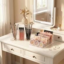2-In-1 Acrylic Makeup Organizer And Eyebrow Brush Set | Transparent Makeup Brush, Eyeshadow And Lipstick Storage | Vanity Organizer Set - Multicolor - View 11