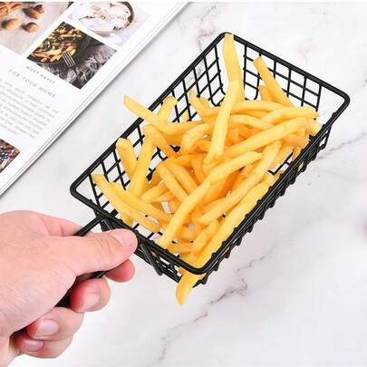Coș de cartofi prăjiți din oțel inoxidabil, coș mare pentru prăjit aripioare de pui, tavă pentru gustări cu alimente prăjite, coș de gustări din fier forjat, coș de gustări pentru restaurant, coș din fier pentru aripioare și nuggets de pui prăjite, coș de cartofi prăjiți, recipient pentru cartofi prăjiți și pui prăjit, potrivit pentru bucătăriile de acasă, restaurante, petreceri și întâlniri.