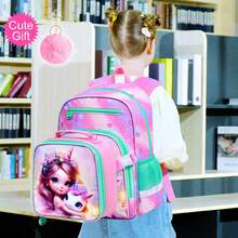 Tres piezas con estampado de gato rosa, equipado con una bolsa de almuerzo y un estuche para lápices. La bolsa de almuerzo se puede sujetar a la mochila. Adecuado para la escuela, los viajes y las mochilas de los niños. - Mochila - Ver 11