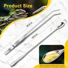 Quelong 2pcs Reptile Feeding Tongs, Feeding Spoon, Stainless Steel Aquarium Feeding Tools, Curved Long Tweezers 10.6 In, Long Spoon 10 In (Coffee Spoon) For Feeding Lizards, Bearded Dragons And More. - / - View 2