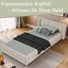 Einzelbett 90*200 Cm, High-Freundlicher Chenillestoff, Comfortable Rückenlehne, Also The Kinderbett Geeignet​, Beige (Ohne Matratze) - Beige - View 1
