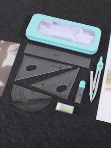 7件套绘图尺套装，包含尺子、橡皮擦及其他工具，创意金属盒包装，经久耐用，日常测量和绘图工具，学习必备文具 - 彩色 - 查看 2