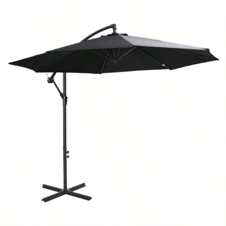 Crank-Operated Cantilever Parasol, Steel Frame And Polyester Canopy, Black, Ø3 X 2.5 M - 黑色 - 查看 1