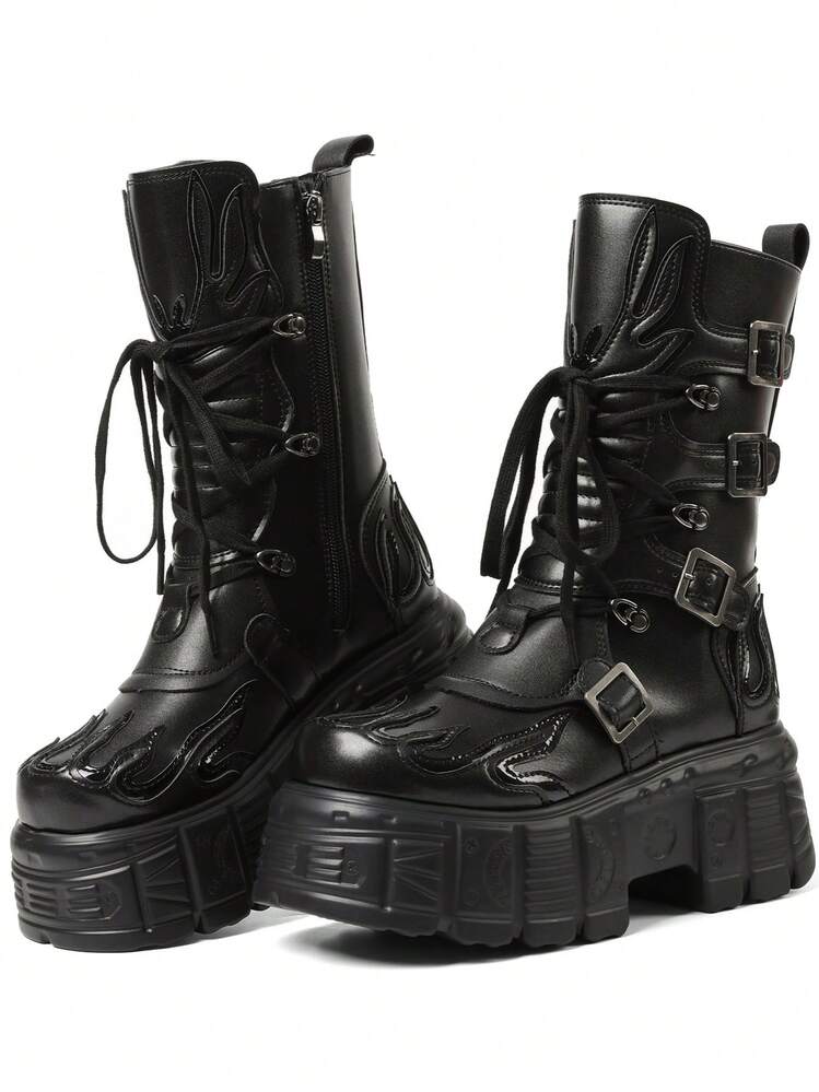 Ankle Boots For Women Embroidered Platform Side Zipper Y2K Ankle