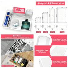 Clear Plastic Drawer Organizer Set 15-Piece Multi-Size Storage Bins Stackable Trays For Bathroom Dresser Kitchen Desk Makeup Jewelry Utensils Organization - 1 - Xem 1