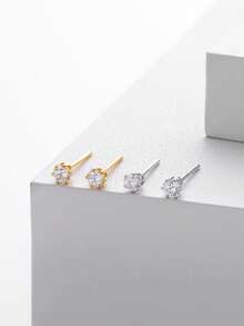 925 Silver Super Sparkle Zirconia Studs 4-8mm Optional Valentine Mother's Day Gift Box - Silver - View 5