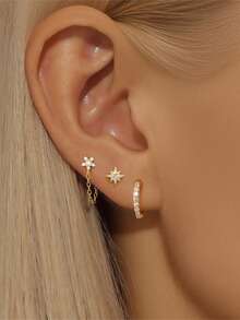 Pendientes colgantes de aro de plata de ley 925 para mujeres, pendientes de botón chapados en oro de 18K para mujeres, pendientes para cartílago hipoalergénicos para múltiples perforaciones, conjunto de joyas de pendientes pequeños y delicados apilables - Oro - Estrella 2 - Ver 1