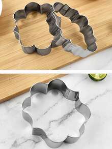 4pcs/Set Stainless Steel European Style Blessing Frame Cookie Cutter Set, Baking Tools, DIY Cookie Mold - Silver - View 3