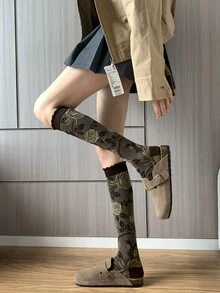 1/2/3/5 Pairs Merino Wool Socks, Warm Winter Socks, Women Mid-Calf Contrast Design, Thick Autumn/Winter Socks - Multicolor - View 5