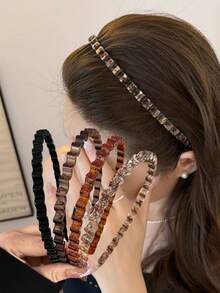 四件套简约纹理波浪发箍，女士高顶洗脸发箍，多功能发饰，气质发箍 - 彩色 - 查看 1