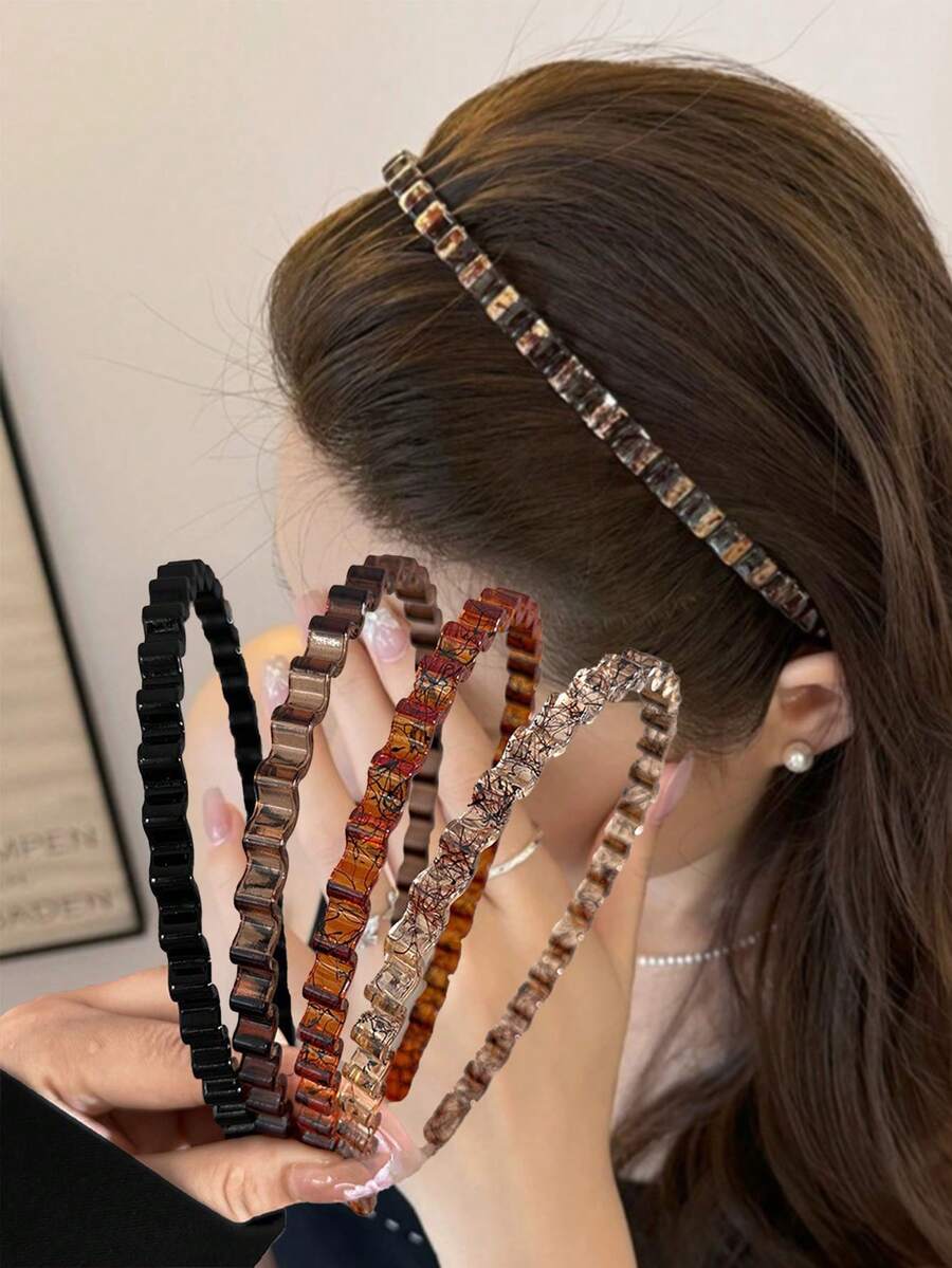 四件套简约纹理波浪发箍，女士高顶洗脸发箍，多功能发饰，气质发箍 - 彩色 - 查看 1