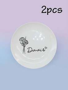 Custom Jewelry Tray With Name, Personalized Ring Plates-With Birth Flower, Customized Memorabilia Box, Customizable Travel Jewelry Tray, Wedding Gifts, Birthday Gifts, Anniversary, Valentine's Day, Bedroom, Besties, Friend, Couple, Family, Bride - Style a - View 10