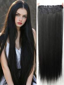 5pcs Straight/Wavy V-Shaped Hair Clips, Black Hair Extensions With 5 Clips For Daily Use - Multicolor - View 21