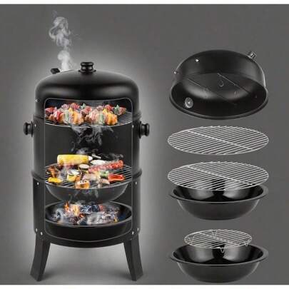 80 * 41 * 48cm Iron Spray Smoker Carbon Grill Black, Barbecue Grill, Heavy Duty Charcoal Barrel BBQ Grill, Outdoor Cooking