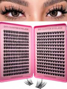 384 Pieces/28 Rows Of Cartoon Style False Eyelash Clusters, D-Shaped Curl, Anime Style False Eyelash Clusters, Natural Makeup False Eyelashes, Fairy Style False Eyelash Clusters, Suitable For Beginners, Easy To Carry, Reusable, Lash Glue, Lashes, Eyelash Glue - Black - View 2