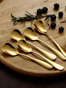 5-10支装不锈钢甜点勺，创意冰淇淋/酸奶/咖啡/布丁勺 - 金色 - 查看 5