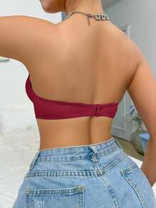 Women's Elegant Silky Strapless Padded Bra, Solid Color, Removable Straps, Suitable For Formal Occasions - Red - View 3