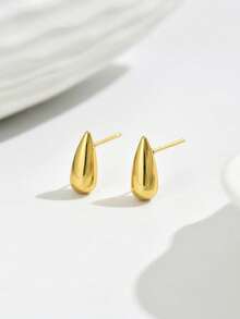 1 Pair Shiny Chili Pepper Teardrop Stainless Steel Stud Earrings, Minimalist & Versatile For Women, Suitable For Holidays And Parties - Silver - View 5