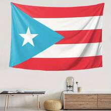 1pc Puerto Rico Flag 1895-1952 Tapestry With Vibrant Color & Exquisite Design Peach Beige Fabric Detail, Machine-Washable Polyester Fabric, With Durable, Soft, Wrinkle-Resistant, Easy-Hang, No Electricity Needed, Decorative Functions, Patriotic Puerto Rican Style, Tapestry Wall Hanging, Suitable For Living Rooms, Bedrooms, Dorms, Holiday Gifts - 多色 - 查看 5