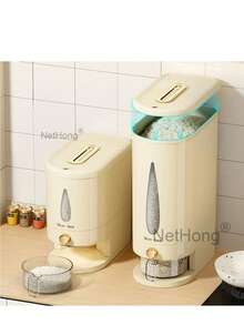 Large Airtight Rice Dispenser 5/10kg Storage Container, Kitchen Food Sealed Box - White - View 6