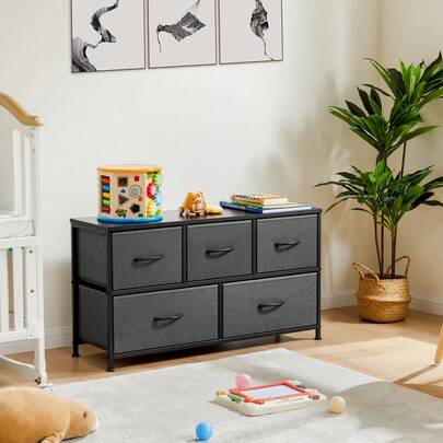 Gray 5-Drawer Fabric Storage Cabinet - Collapsible Fabric Dresser Organizer, Soft Drawer Storage Unit For Bedroom, Closet, Nursery Or Entryway, Modern Gray Freestanding Dresser