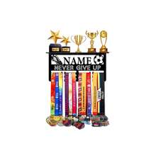 1pc Customized Metal Sports Medal Display Rack - 12 Hooks & Display Platform Can Hold 60+ Medals, Engraved With Name/Event, With "Never Give Up" Inspirational Design Elegant Wall-Mounted Sports Trophy Organizer - Home Decor For Football Honors & Achievements, Medal Hanging Display Rack, Modern Stylish, Perfect Gift For Christmas, Valentine's Day, Mother's Day, And Graduation - Multicolor - View 6