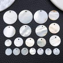 10/20个扁平圆形天然海贝壳吊坠，卡皮兹贝壳圆片吊坠，天然珍珠母贝贝壳吊坠，适用于耳环、项链、珠宝制作 - 白色 - 查看 2