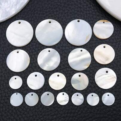 10/20个扁平圆形天然海贝壳吊坠，卡皮兹贝壳圆片吊坠，天然珍珠母贝贝壳吊坠，适用于耳环、项链、珠宝制作