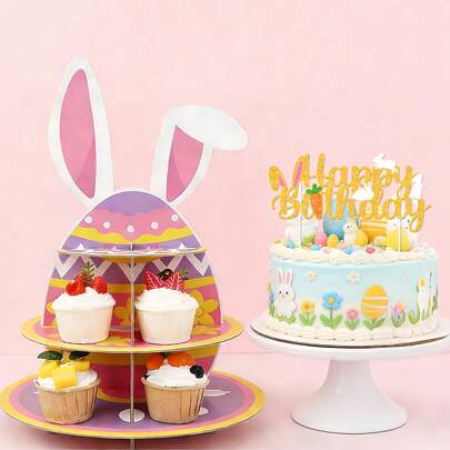 1 st/2 st påskhare-tårtställ, 3-våningars pappersdesserttorn lämplig för påskfestdekoration