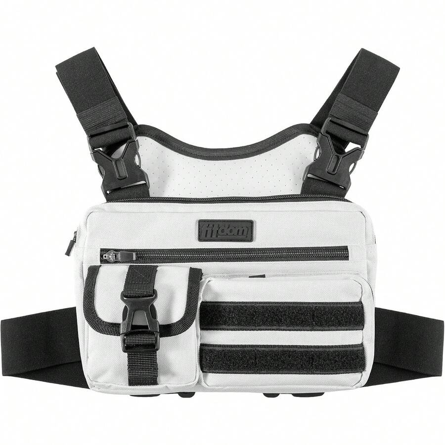 Fitdom - Paquete de pecho deportivo inspirado en la táctica. Bolsa de pecho para hombre con soporte para teléfono integrado. Este chaleco EDC Rig Pouch es perfecto para entrenamientos, ciclismo y - A - Ver 1