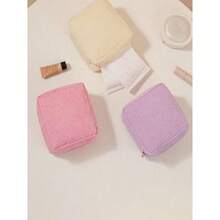 1pc Menstrual Pad Storage Bag, Corduroy Menstrual Pad Storage Bag, Multifunctional Storage Bag, Portable Storage Bag, Makeup Lipstick Bag, Large Capacity Can Accommodate Menstrual Pads, Panty Liners, And Tampons, Study Supplies Storage Bag, Coin Purse, Pencil Case, Girls' Coin Bag, Makeup Storage, Essential For Girls, Good Choice For Going Out Makeup Bag - 1PC-pink - View 9