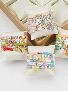 22/34pcs Cute Easter Theme Multilayer Polymer Clay Charm Bracelets Set | With Easter Egg & Bunny Charms, Perfect For Women Men Daily & Party Wear Festive Celebrations All-Season - Mix Color - View 6