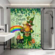 Lucky Four-Leaf Clover & Clover Circle Pattern Shower Curtain Waterproof Mildew Resistant Thickened Bathroom Partition Curtain Fresh Healing Style Bathroom Decoration Easy To Install Suitable For Wet Dry Separation Cross-Border Bestseller - Orange Color - View 4