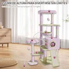 FINYQBET Árbol para Gatos 155 cm de Altura 8 Niveles con Cueva Hamacas Rascador de Sisal y Forro Polar Suave Diseño Flor 2 Pompones Torre de Juego para Gatos Grandes y Múltiples Mascotas - como en la foto - Ver 4
