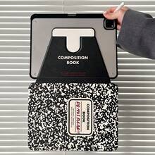 Creative Black & White Splash Ink Book-Shaped Protective Case Compatible With Apple IPad 11th Gen, IPad Pro 2025 New, IPad 10th Gen, IPad Air 7/6, 11-Inch Tablet Protective Cover With Pencil Slot, Fashionable Design For Girls - Black and White - View 1