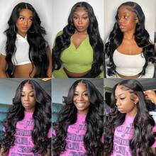 ZHUICHAO 200% Density 34 Inch #1B Natural Black Body Wave Human Blended Hair Wigs 13x6 Large Area Transparent Lace Frontal Weaves Wig With Baby Hair Can Be Free Styling For Women To Wear On Daily Or Parties Wig - 1B# - View 9