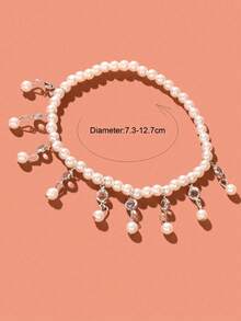 1 chiếc vòng chân co giãn kiểu Bohemian đính ngọc trai giả, trang sức chân dự tiệc cưới - Bạc - Xem 3
