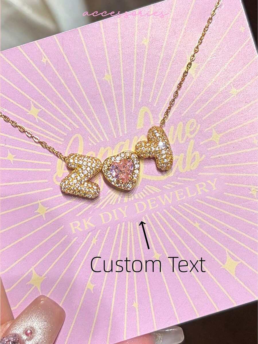 1pc Luxury 3D Bubble Cubic Zirconia Customized Simple Letter Name Necklace, Personalized Initial MAMA Pendant Necklace, Fashionable Gift For Mom, Girlfriend, Wife, Daughter, Suitable For Anniversary, Valentine's Day, Mother's Day, Birthday, Graduation, Daily Wear, Wedding, Party