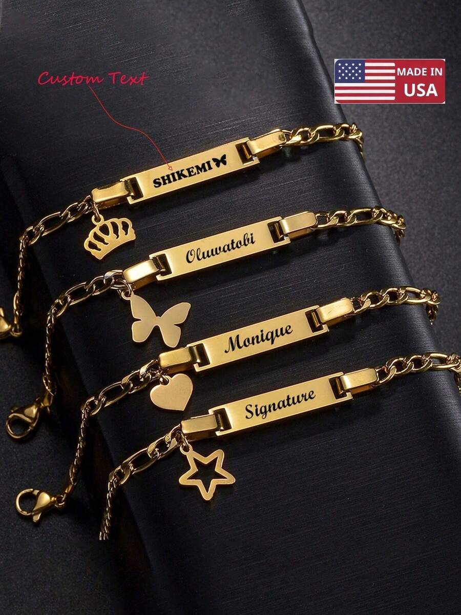 1pc Personalize Girls And Boys Name Bracelet, Customized 18k Gold Plated Stainless Steel Bar ID Bracelet Customized Baby Gifts For Delicate Gift For Kids Girls And Boys, Baby Shower, Parent-Child Activities, Family Love Toddler Fashion Multi-Functional, Ornamental, Letter, Stylish, Modern, Colorful, Cute, Adorable, Casual, Custom, Personalised, Unique, Customized, Ideal Gifts For Her - Nhiều màu - Xem 1