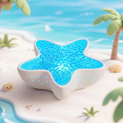 7-Color Holographic Starfish Wave Projection Lamp - USB Powered Night Light With Button Control, Plastic Modern Design For Bedroom And Living Room Decor, Rechargeable Battery, Bedroom Lighting