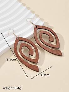 1 Pair Wooden Hollow Cut-Out Pendant Earrings, Plus Size Exaggerated Personalized Earrings - Brown - View 4
