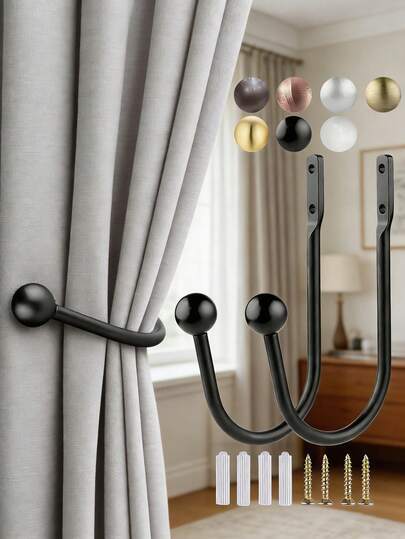 2pcs U-Shaped Metal Curtain Hooks With 2 Screws And 2 Expansion Sleeves, Multiple Color Options