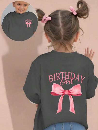 Young Girl Casual Graphic Print Crew Neck Short Sleeve T-Shirt, Summer Top