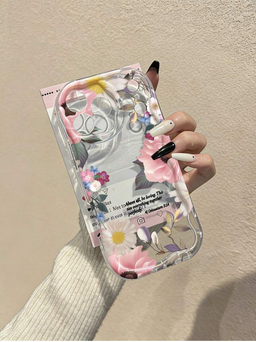 Flower Cream Textured Wavy Edge Glossy Floral Painted Anti-Drop Phone Case Compatible With IPhone 17pro/17Air /17/17promax16/11/16pro/16plus/16promax/16e/15Promax/13/14/12/XS/XR/7G/8P, Compatible With Samsung Galaxy 11/12Pro/12/12X/13Pro/14Pro/15Pro/, Compatible With Redmi 10/9/Note9/12c/Note11pro/Note8Pro - Multicolor - View 1