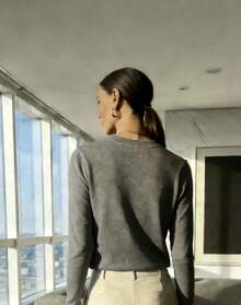 WOMEN'S LONG SLEEVE KNITTING BLOUSE WINTER BASIC ROUND NECK SWEATSHIRT - Gris - Ver 2