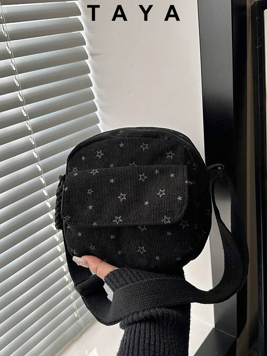 1pc Minimalist Fashion Star Pattern Square Bag, With 3D Outer Pocket, Camera Pouch And Adjustable Long Shoulder Strap, Suitable For Women Casual Daily Use And Students