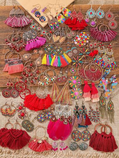 TopHanqi 7/11/15/21/27 pares de pendientes bohemios con borlas de estilo vintage palaciego, pendientes colgantes geométricos desgastados, adecuados para vacaciones, sesiones de fotos, accesorios de joyería