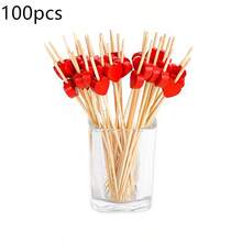 100Pcs/50pcs Bamboo Pick Buffet Cupcake Heart Flower Fruit Fork Party Dessert Salad Stick Cocktail Skewer For Valentine's Day Wedding Supplies - Multicolor - View 10